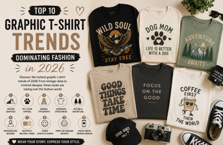 Trendy graphic t-shirts for 2026 featuring streetwear, dog lover, coffee, and adventure designs