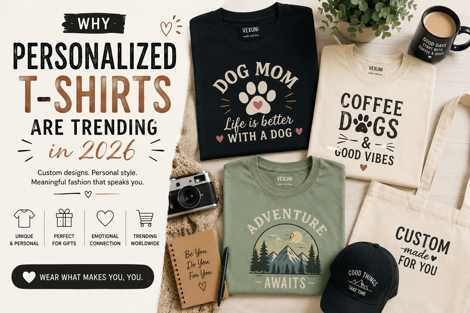 Personalized t-shirts and custom apparel designs trending in 2026 with aesthetic fashion and lifestyle products